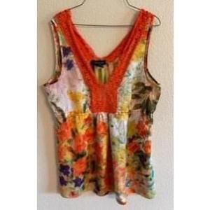 Silky Floral Printed blouse with orange crochet trim